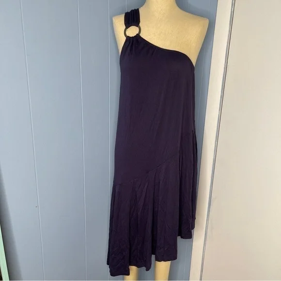 Free People Francesca One Shoulder Dress Midi Navy Blue Size Medium NWT - Picture 2 of 11